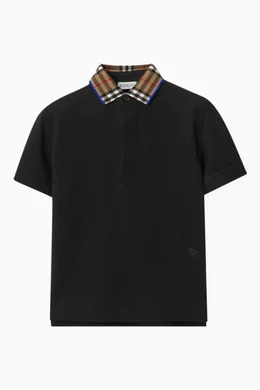 Buy Burberry Black Check collar Polo Shirt in Cotton Pique For Boys Online Ounass Bahrain