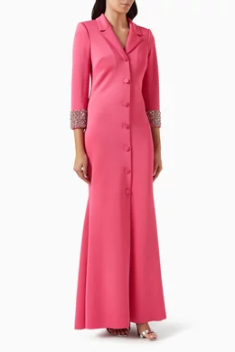 badgley mischka collection embellished long-sleeve scuba coat dress Buy Badgley Mischka Pink Embellished-cuff Coat Dress in Scuba For Women  Online