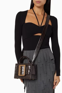 Buy BOYY Black Mini Bobby Tote Bag in Croc Embossed Leather For Women Online Ounass Bahrain