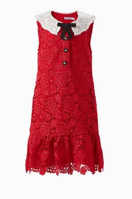 Buy Self Portrait Red Floral Lace Collar Dress in Polyester For Girls Online Ounass Bahrain