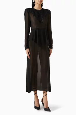Buy Alessandra Rich Black Lace embroidered Midi Dress in Silk georgette For Women Online Ounass Bahrain
