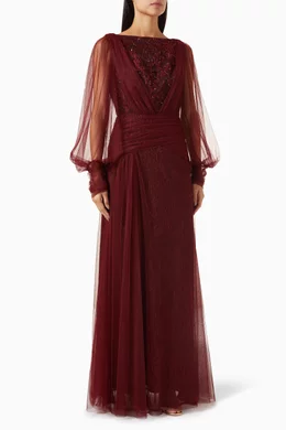 Maroon maxi dress with sleeves online