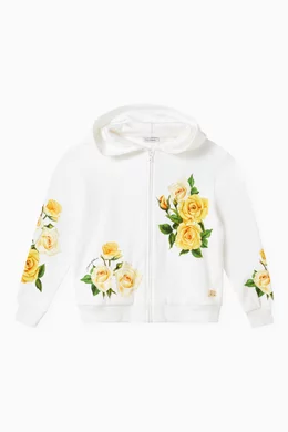 Buy Dolce Gabbana Yellow Rose Print Hoodie in Cotton Jersey For Girls Online Ounass Bahrain