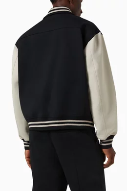 Buy MCM Black Essential Logo Patch Varsity Jacket in Stretch Recycled Cotton Blend For Men Online Ounass Bahrain