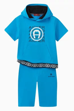 Buy AIGNER Blue Logo Hooded Sweatshirt in Cotton For Boys Online