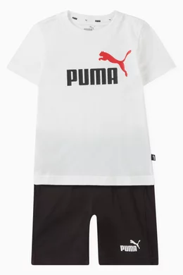 Buy Puma White Logo T shirt and Shorts Set in Cotton For Boys Online Ounass Bahrain