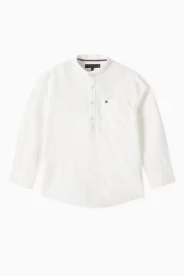Buy Tommy Hilfiger White Mandarin Collar Shirt in Cotton For Boys Online Ounass Bahrain