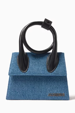Buy Jacquemus Blue Le Chiquito Noeud Tote Bag in Denim Leather