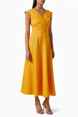 Buy Marella Orange Galizia Draped Midi Dress in Stretch Cotton Poplin For Women Online Ounass Bahrain