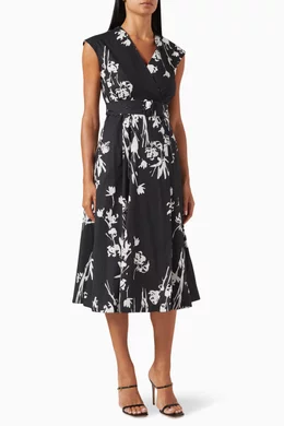 Buy Marella Black Taxi Floral Wrap Midi Dress in Cotton For Women Online Ounass Bahrain