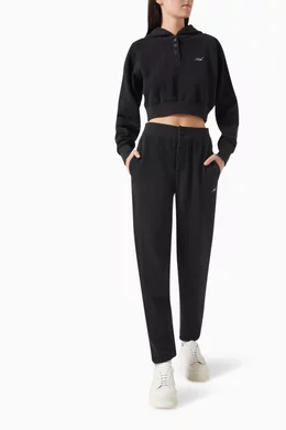 Buy Kith Black Hillside Henley Herringbone Cropped Hoodie in Cotton terry For Women Online Ounass Bahrain
