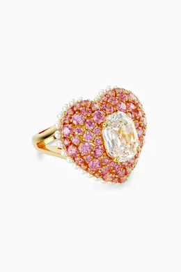 Buy Swarovski Pink Hyperbola Heart Cocktail Ring in Gold tone Metal For Women Online Ounass Bahrain