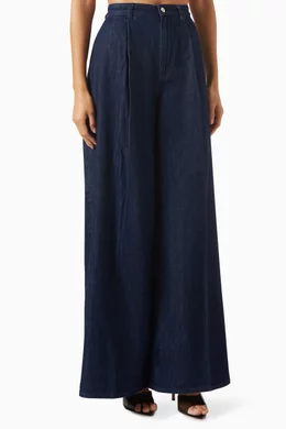 Buy Theory Blue Pleated Wide leg Pants in Denim For Women Online Ounass Bahrain