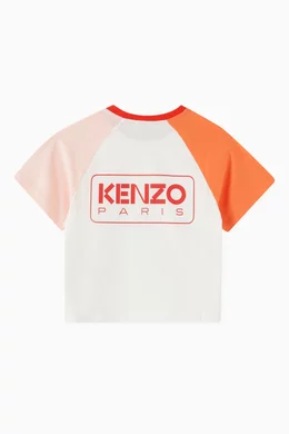 Buy KENZO KIDS White Colour block Logo T shirt in Organic Cotton For Girls Online Ounass Bahrain