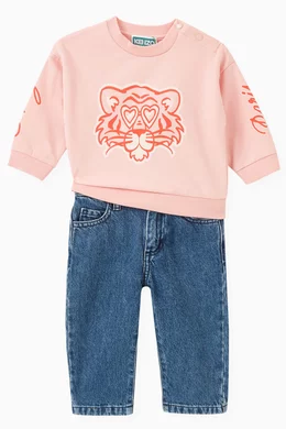 Buy KENZO KIDS Pink Tiger Sweatshirt in Cotton Fleece For Baby Girls Online Ounass Bahrain