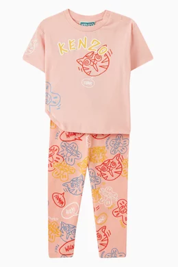 Buy KENZO KIDS Pink Graphic print Leggings in Cotton For Baby Girls Online Ounass Bahrain