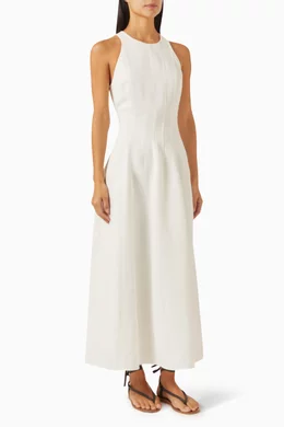 Buy Brunello Cucinelli White Pleated Maxi Dress in Viscose linen For Women Online Ounass Bahrain