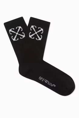 Buy Off White Black Arrow Mid calf Socks in Cotton blend For Men Online Ounass Bahrain