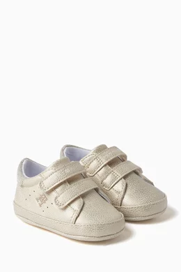 Buy Tommy Hilfiger Gold Monogram Sneakers in Faux Leather For Baby Girls Online Ounass Bahrain