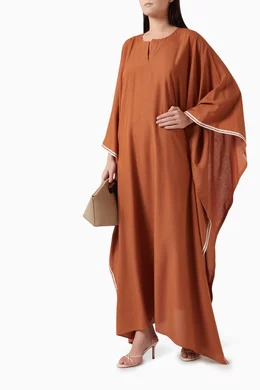 Buy Bouguessa Brown Nina Kaftan in Rayon linen For Women Online Ounass Bahrain