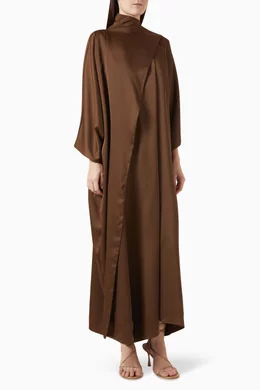 Buy Bouguessa Brown Nida Wrap neck Kaftan in Satin For Women Online Ounass Bahrain