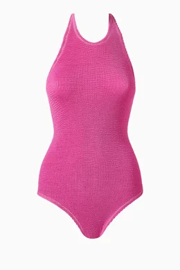 Buy Reina Olga Pink The Surfer One piece Swimsuit in Crinkle Fabric For Women Online Ounass Bahrain