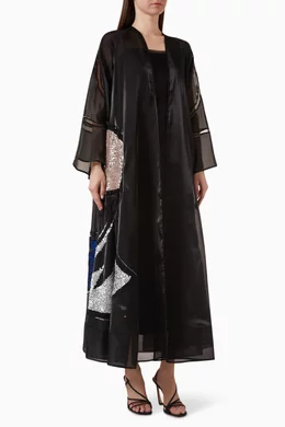 Buy Sui Abaya Black Sequin embellished Abaya For Women Online Ounass Bahrain