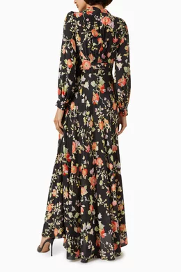 Buy RIXO Black Emory Floral print Maxi Dress in Silk Crepe de Chine For Women Online Ounass Bahrain
