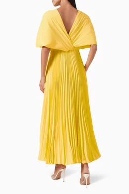 Buy Qui Prive Yellow Pleated Dress in Chiffon For Women Online Ounass Bahrain