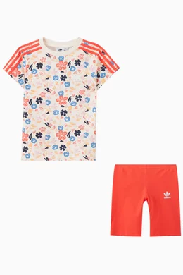 Buy adidas Multicolour Floral T shirt Cycling Shorts Set in Cotton For Girls Online Ounass Bahrain