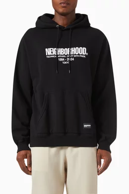 Buy Neighborhood Black Printed Drawstring Hoodie in Cotton For Men 