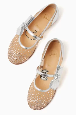 Mesh ballet flat with scattered crystals top