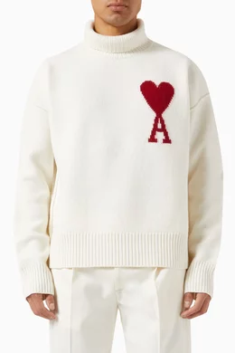 Buy AMI Neutral Ami De Coeur Turtleneck Sweater in Wool knit For Men Online Ounass Bahrain
