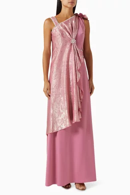 Maxi dress with floral cape outlet