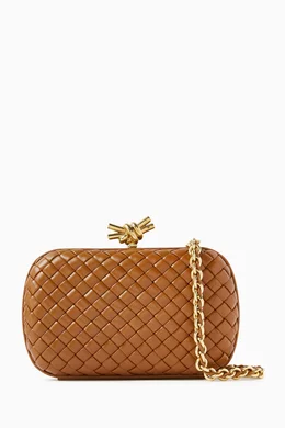 Buy Bottega Veneta Brown Knot Minaudiere Clutch with Chain in Intreccio Calfskin For Women Online Ounass Bahrain