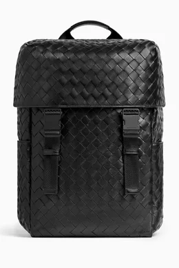 Buy Bottega Veneta Black Flap Backpack in Intrecciato Leather For Men Online Ounass Bahrain