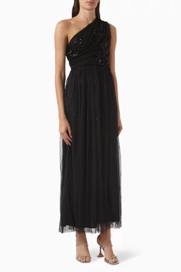 Buy Maya Black One shoulder Embellished Maxi Dress in Tulle For Women Online Ounass Bahrain
