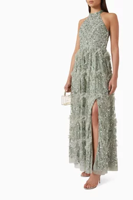 Maya high neck keyhole back embellished maxi dress online