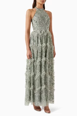 Buy Maya Green Sequin embellished Halterneck Maxi Dress For Women Online Ounass Bahrain