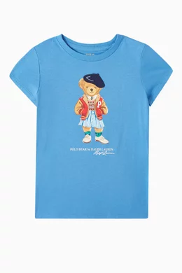Buy Polo Ralph Lauren Blue Bear Print T shirt in Cotton For Girls Online Ounass Bahrain