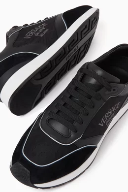 Buy Versace Black Milano Runner Sneakers in Leather For Men Online Ounass Bahrain