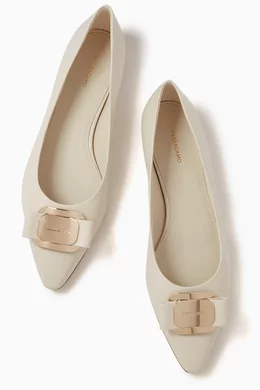 Buy Ferragamo White New Vara Plate Ballet Flats in Leather For