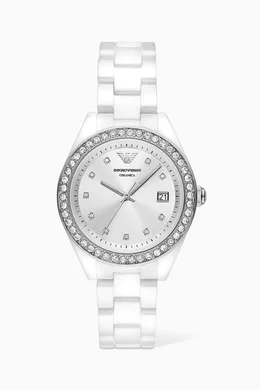 Armani white ceramic watch ladies deals