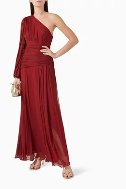 Buy Shona Joy Burgundy Claude One shoulder Pleated Maxi Dress in Chiffon For Women Online Ounass Bahrain