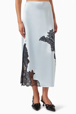 Buy Ganni Blue Lace-trimmed Midi Skirt in Satin For Women Online 