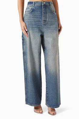Buy Marc Jacobs Blue Oversized Crystal embellished Jeans in Denim For Women Online Ounass Bahrain