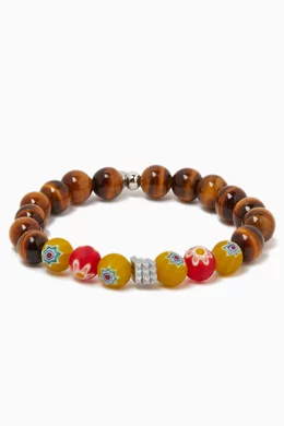 Buy Tateossian Brown Medium Millefiori Maxi Beaded Tiger Eye Bracelet in Stainless Steel For Men Online Ounass Bahrain