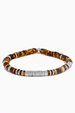 Buy Tateossian Brown Medium Constellation Beaded Tiger Eye Bracelet in Rhodium plated Sterling Silver For Men Online Ounass Bahrain