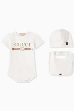 Buy Gucci White Gucci Logo Baby Gift Set in Cotton Jersey For Baby Girls Online Ounass Bahrain