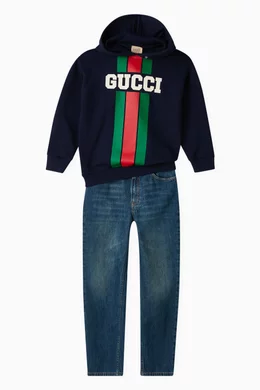 Buy Gucci Blue Web Hooded Sweatshirt in Cotton For Boys Online Ounass Bahrain